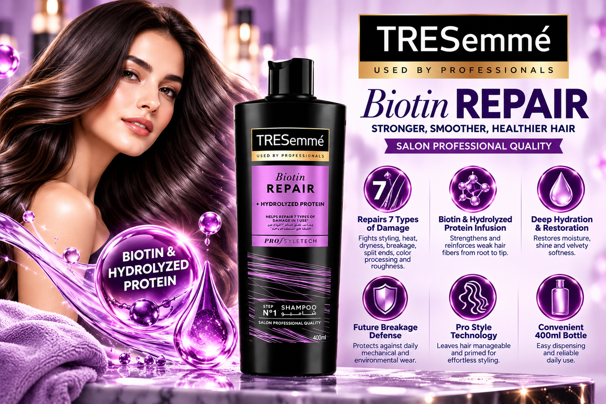 TRESemmé Biotin Repair + Hydrolyzed Protein Shampoo for Damaged Hair | 400ml