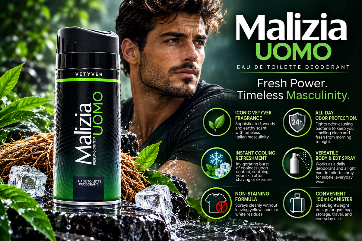 Malizia Uomo Classic Vetiver Fragrance Deodorant Body Spray - 150 ml