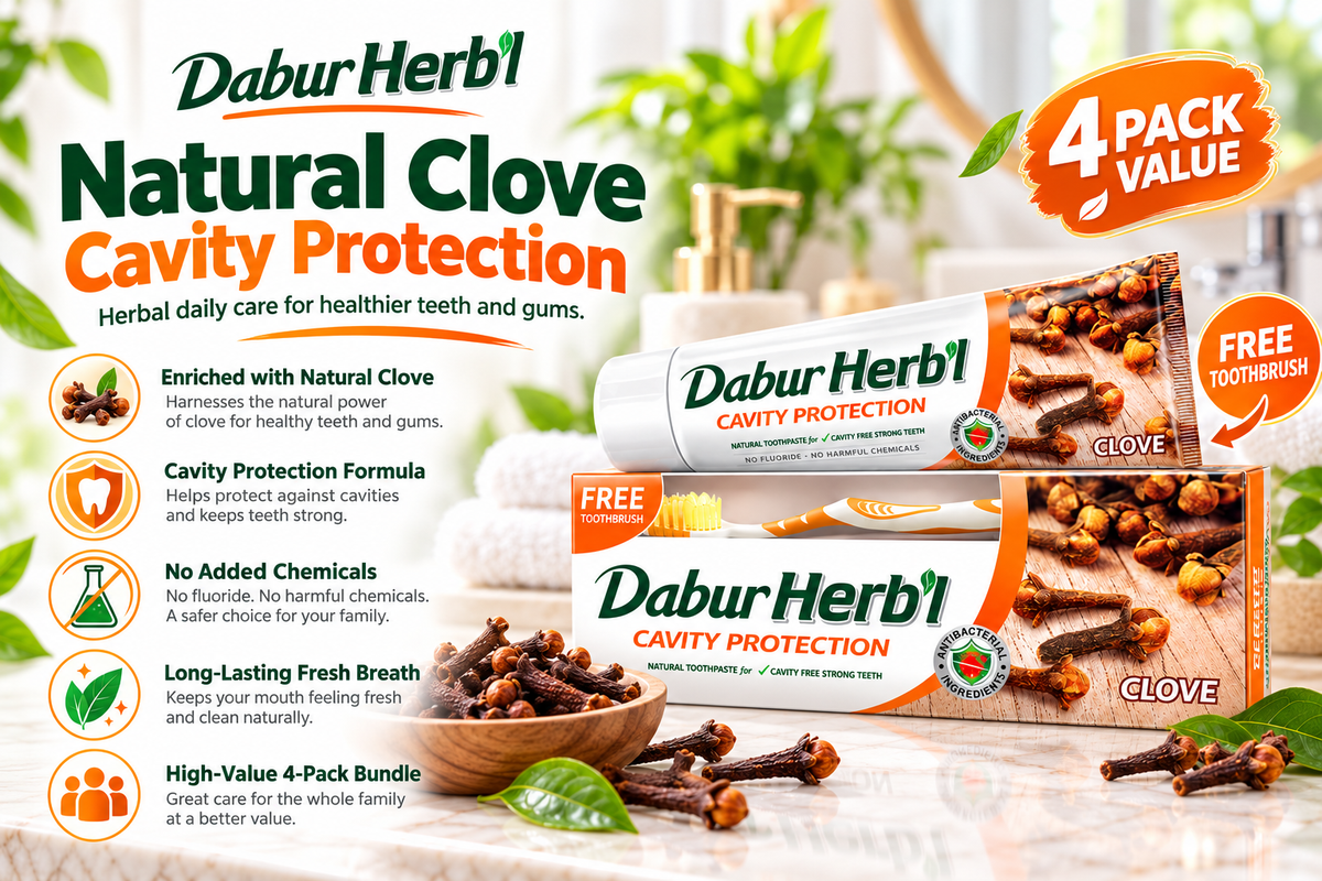 Dabur Herbal Clove Toothpaste | Cavity Protection | 4 x 100g (Pack of 4)
