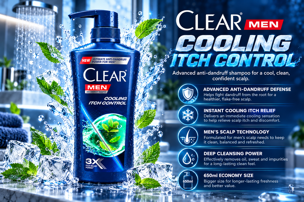 Clear Men Scalpcare Anti-Dandruff Shampoo - Cooling Itch Relief (650 ml)