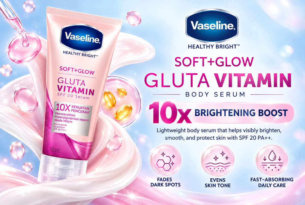 Click to see full view Vaseline Healthy Bright Soft+Glow Gluta Vitamin SPF 20 PA++ Body Serum – 180ml