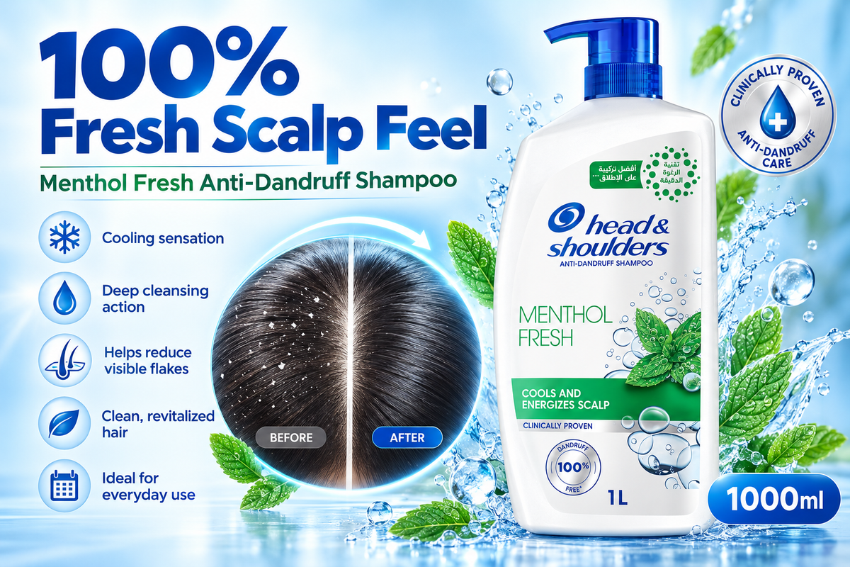 Head & Shoulders Menthol Shampoo 1000ml – Cool, Clean & Refreshing 3pcs