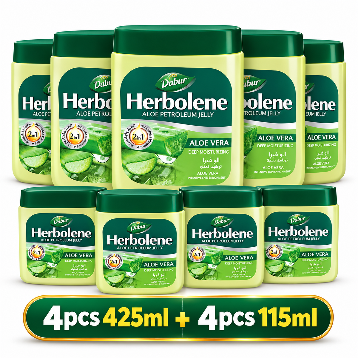 Dabur Herbolene Aloe Petroleum Jelly Value Pack – 425ml 4pcs + 115ml 4pcs