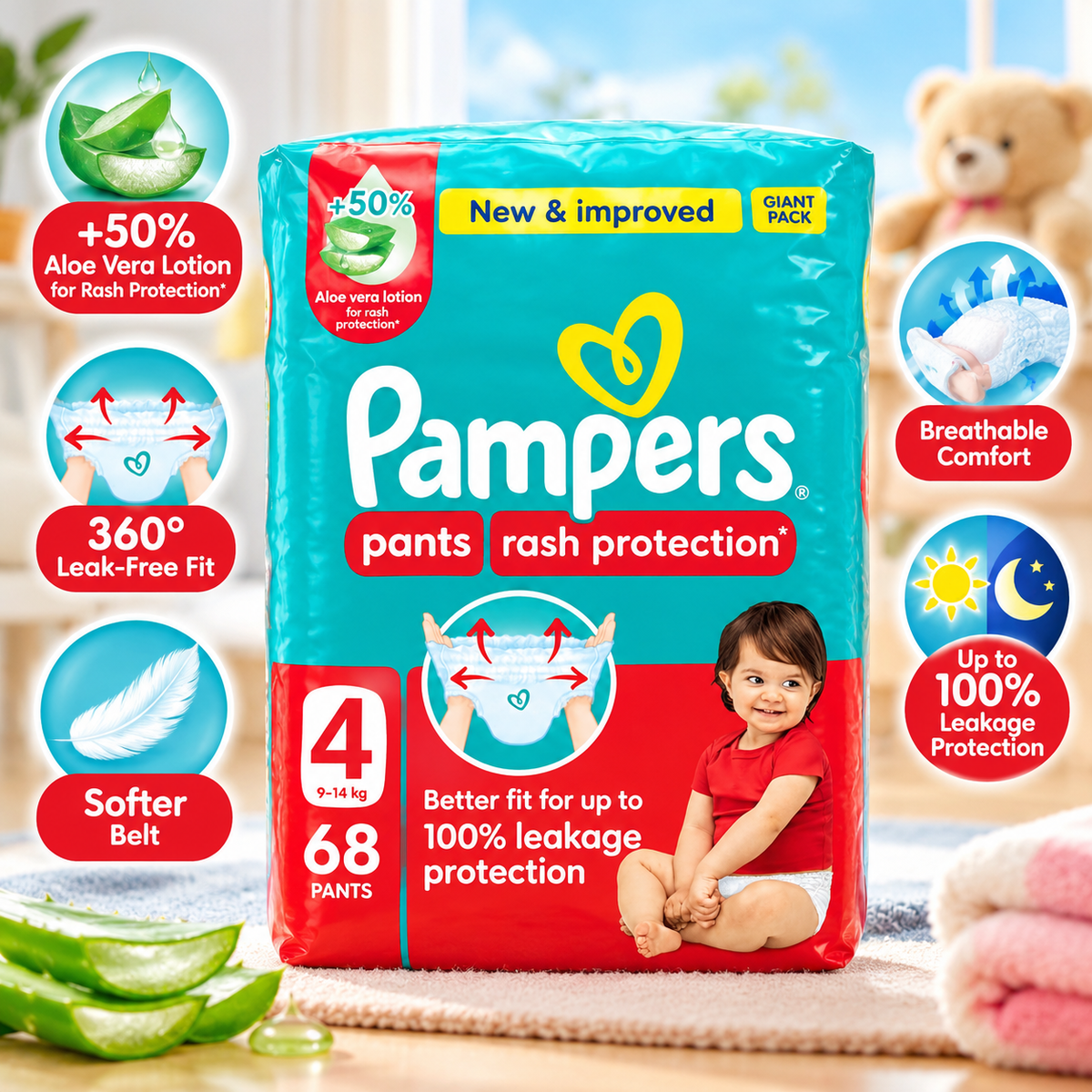 Pampers Pants Rash Protect Size 4 – Jumbo Pack  68 Pants