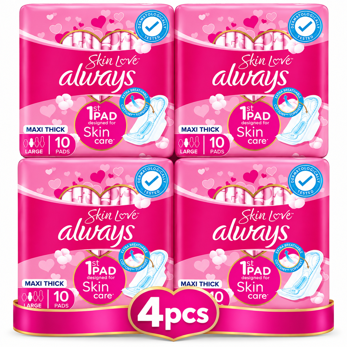 Always Maxi Thick Pads Pink – 10 Pads Pack x 4packs