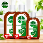 Dettol Antiseptic Liquid 750ml × 2 + 500ml – Value Hygiene Pack Total 3packs
