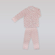 Rachel Riley Girls Red Heart Print Frill Trim Cotton Pyjamas