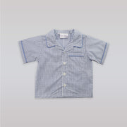 Rachel Riley Baby Blue Checkered Cotton Striped Dungarees