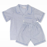 Rachel Riley Boys Blue Gingham Short Sleeve Cotton Pyjama Set
