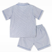 Rachel Riley Boys Blue Gingham Short Sleeve Cotton Pyjama Set