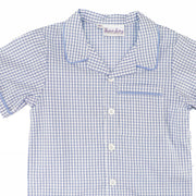 Rachel Riley Boys Blue Gingham Short Sleeve Cotton Pyjama Set