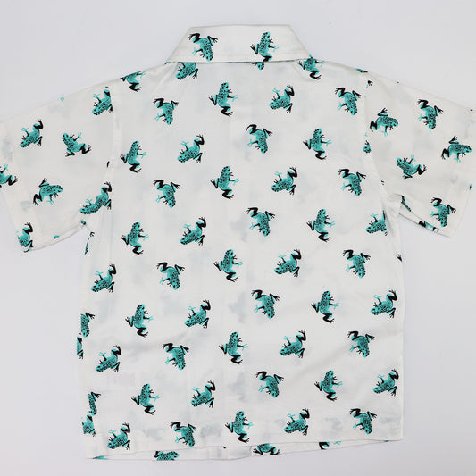 Rachel Riley Boys Green Frog Print Cotton Button Down Shirt