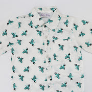 Rachel Riley Boys Green Frog Print Cotton Button Down Shirt