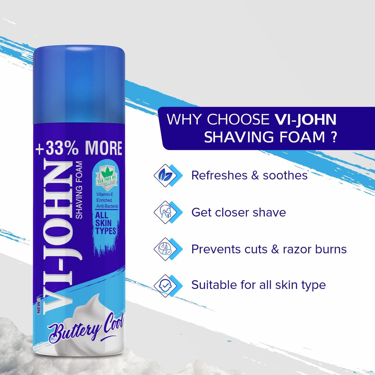 VI - JOHN Shaving Foam For Men,All Skin Type Shaving Foam (400Gm Each-Pack Of 2)