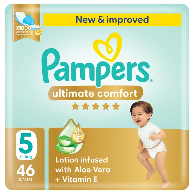 Pampers Ultimate Comfort Taped Diapers, Size 5, 11-16kg, 46 pcs