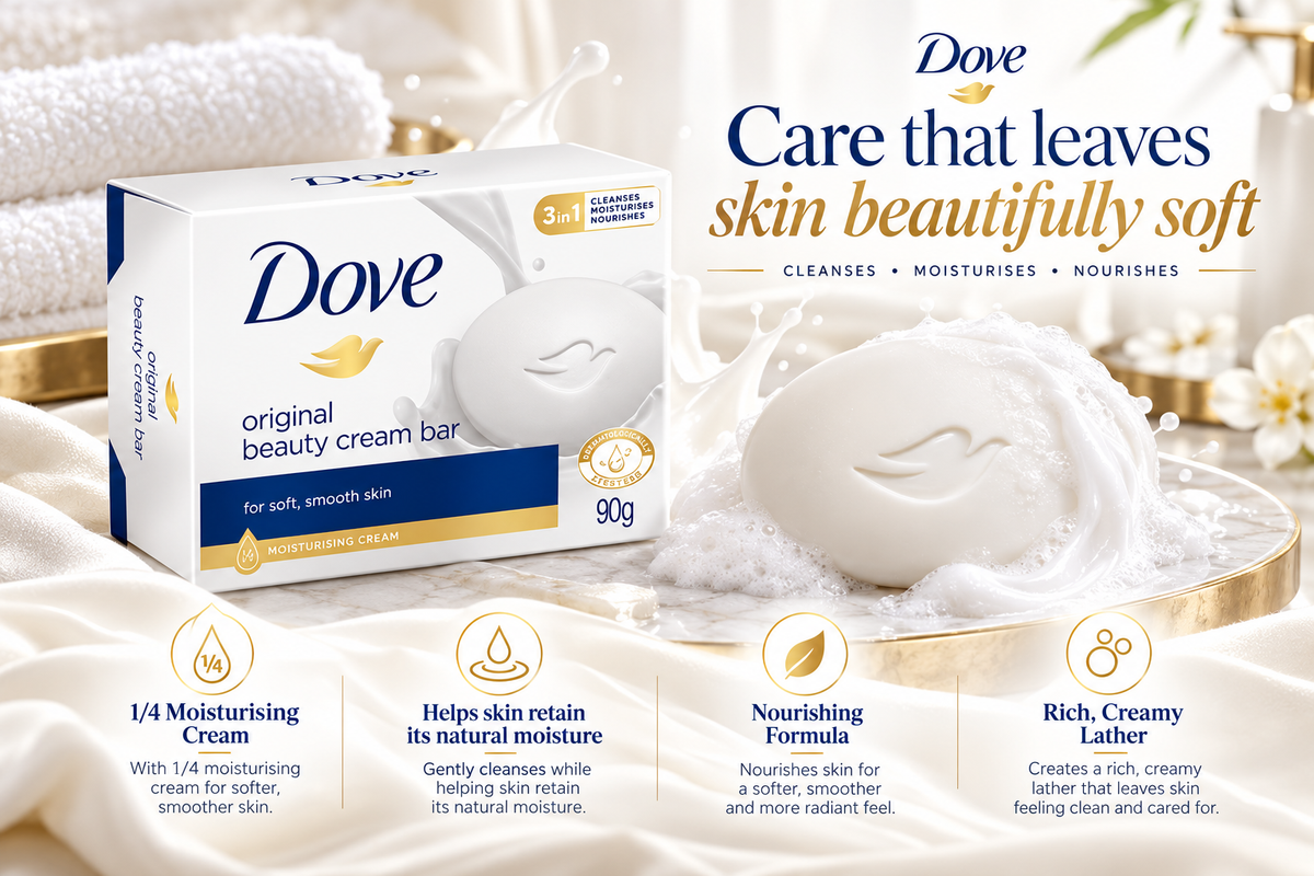 Dove Moisturising Beauty Cream Bar Soap | 4 x 90g Pack