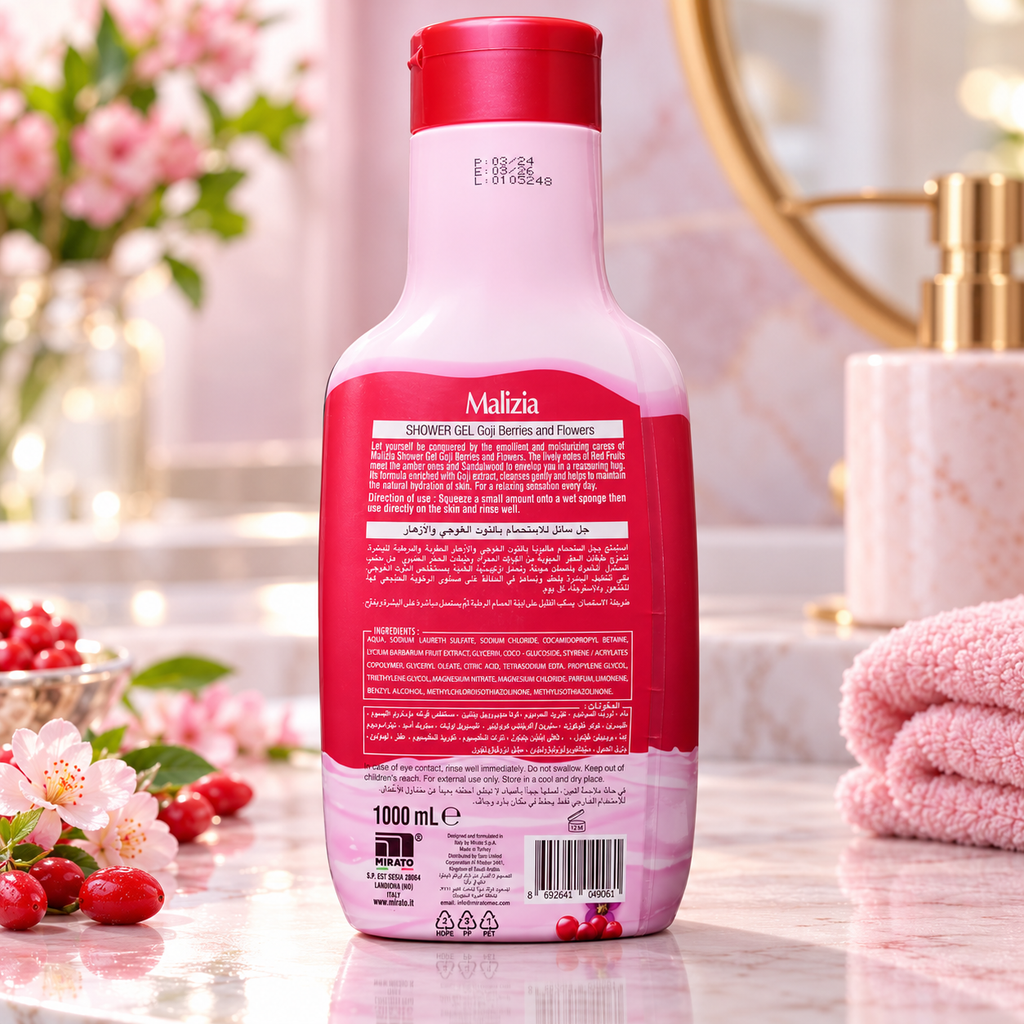 Malizia Emollient Bath Foam | Goji Berries & Flowers Scent | 1000 ml
