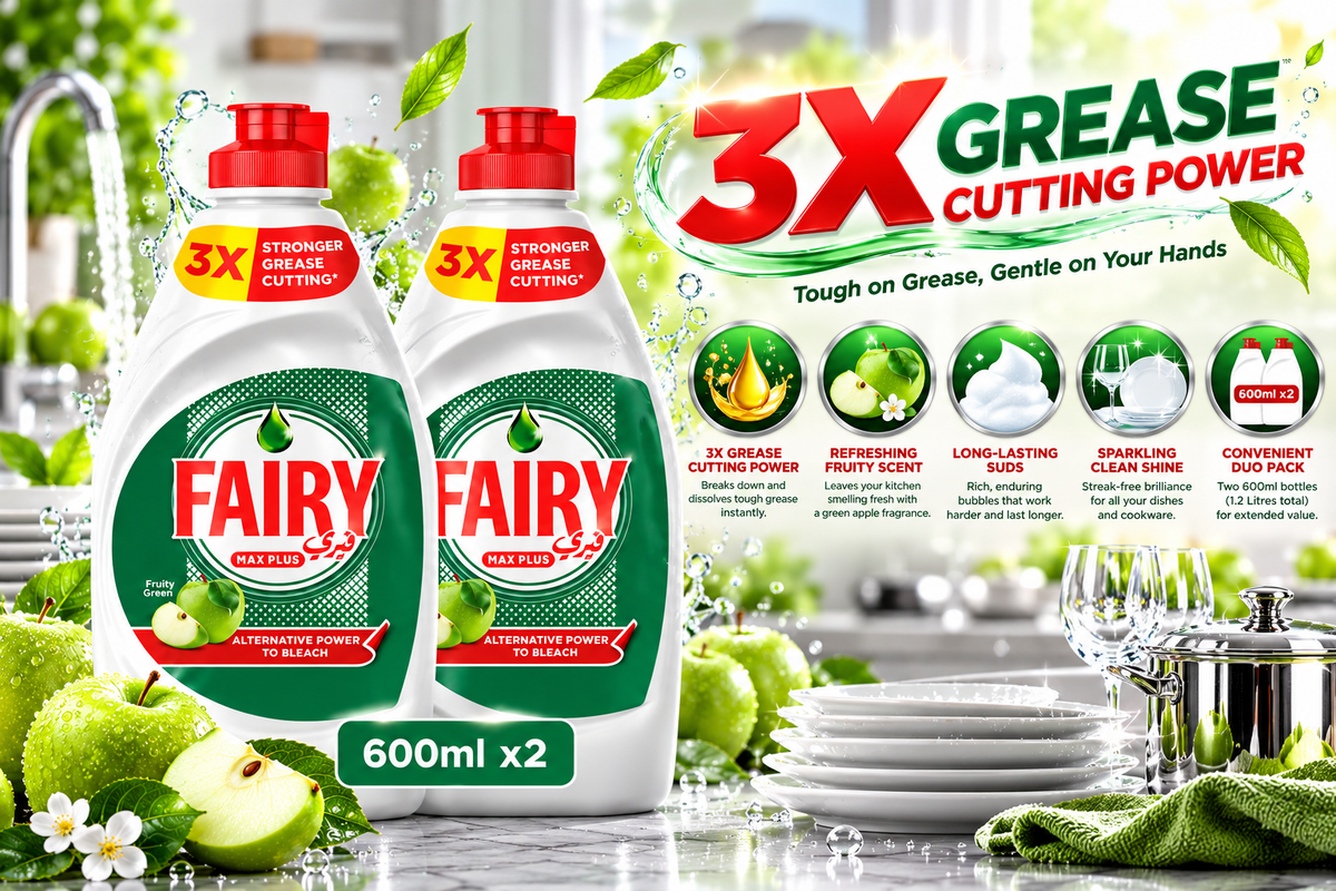 Fairy Dishwashing Liquid Soap - Green Apple Scent (Dual 600ml Value Pack)