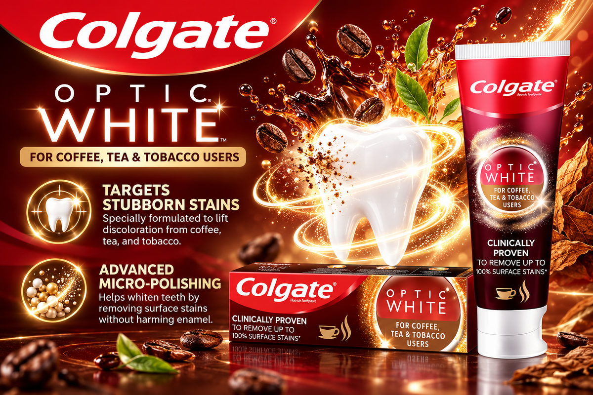 Colgate Optic White Stain Removal Toothpaste for Coffee, Tea & Tobacco | 75ml