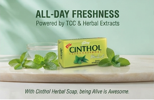 Cinthol Godrej Bar Soap 99.9% Germ Protection Herbal (With Deodarant) 175G
