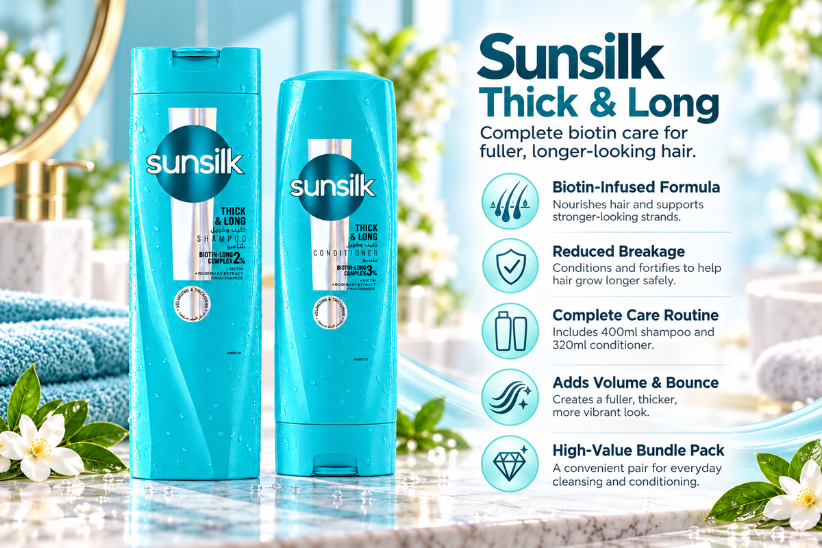 Sunsilk Thick & Long Hair Care Duo | Shampoo 400ml & Conditioner 320ml Bundle