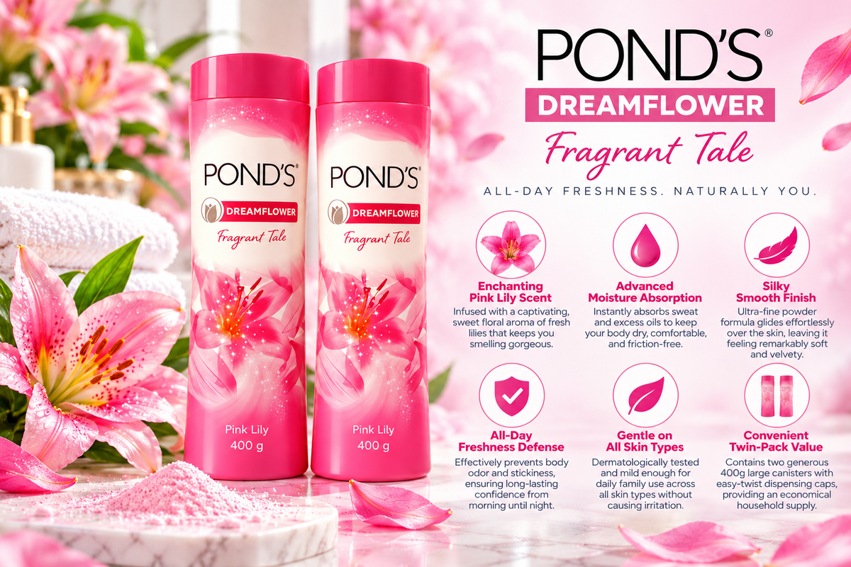 Pond's Dreamflower Pink Lily Fragrant Talcum Powder - 2 x 400g (Twin Value Pack)