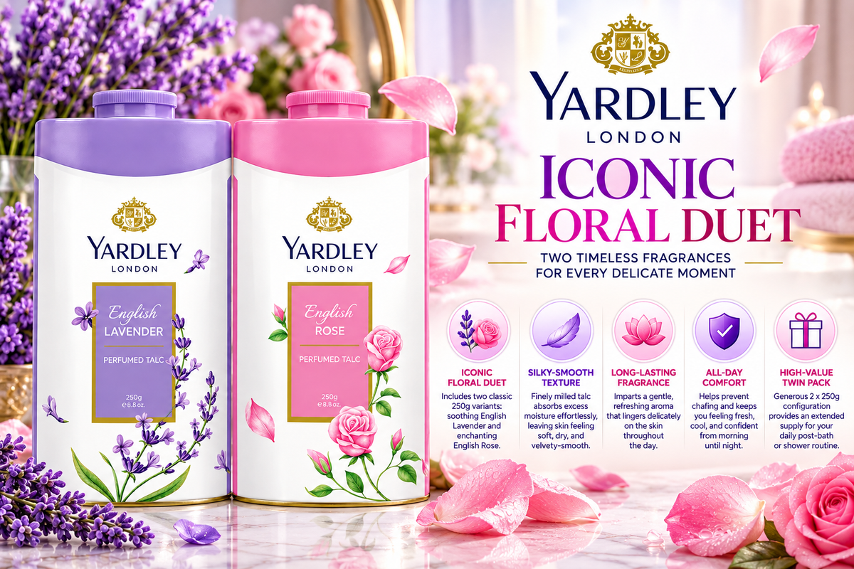 Yardley London English Lavender & English Rose Talcum Powder | Twin Pack (2 x 250g)
