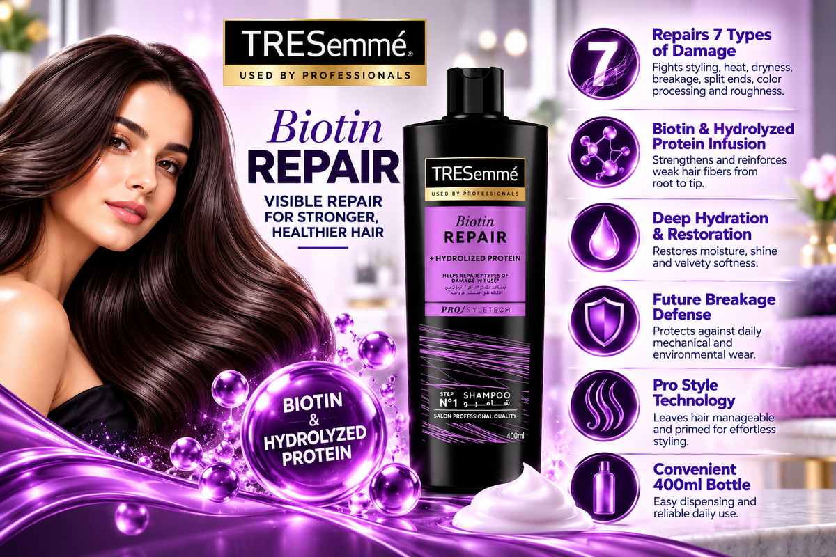 TRESemmé Biotin Repair + Hydrolyzed Protein Shampoo for Damaged Hair | 400ml