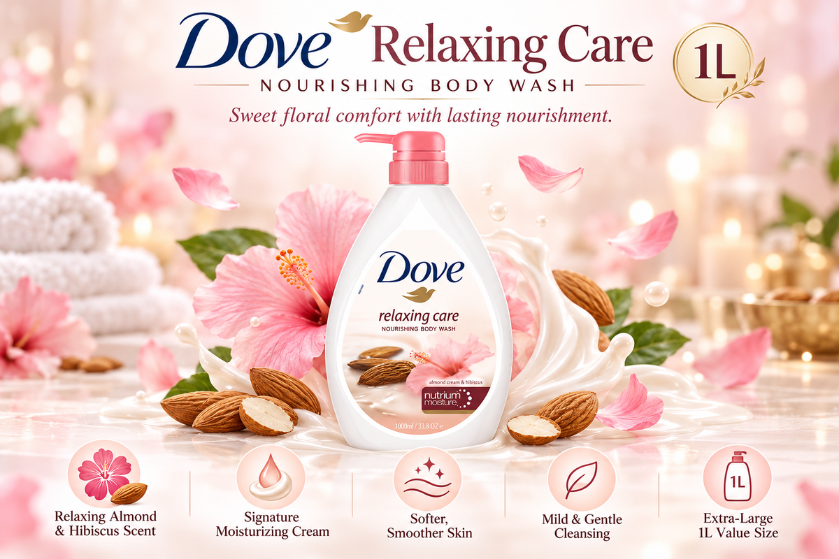 Dove Relaxing Care Body Wash - Almond Cream & Hibiscus | 1 Litre