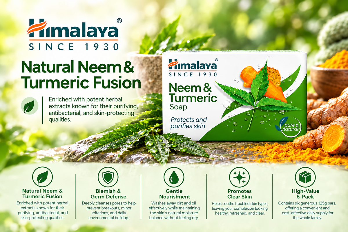 Himalaya Herbal Soap for Clear Skin - Neem & Turmeric (6 x 125g Multi-Pack)