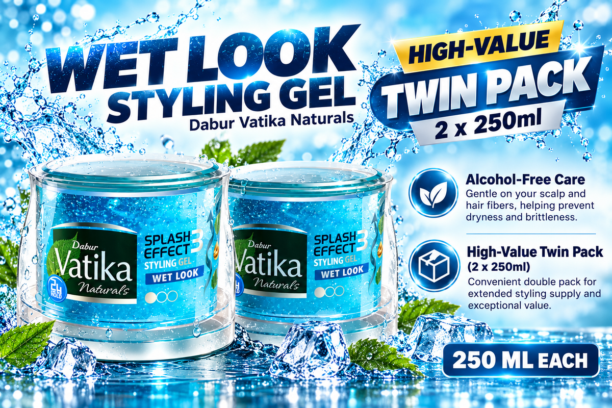 Dabur Vatika Wet Look Hair Styling Gel | Twin Value Pack (2 x 250ml)