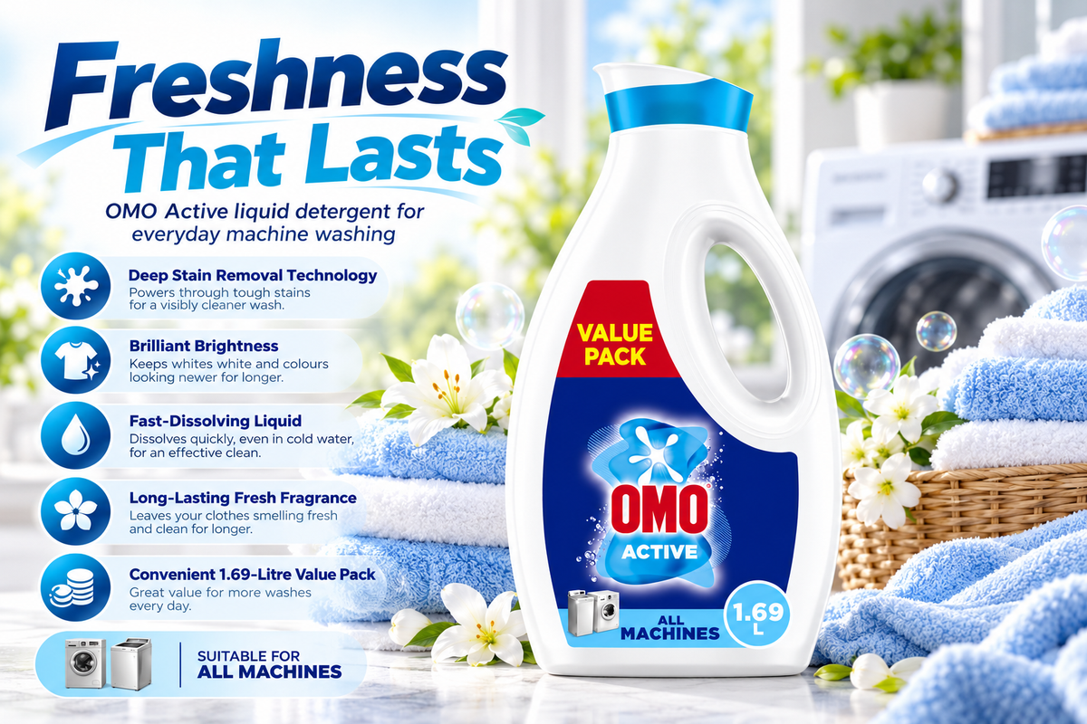 OMO Active Liquid Laundry Detergent - High Efficiency Value Size (1.69L)