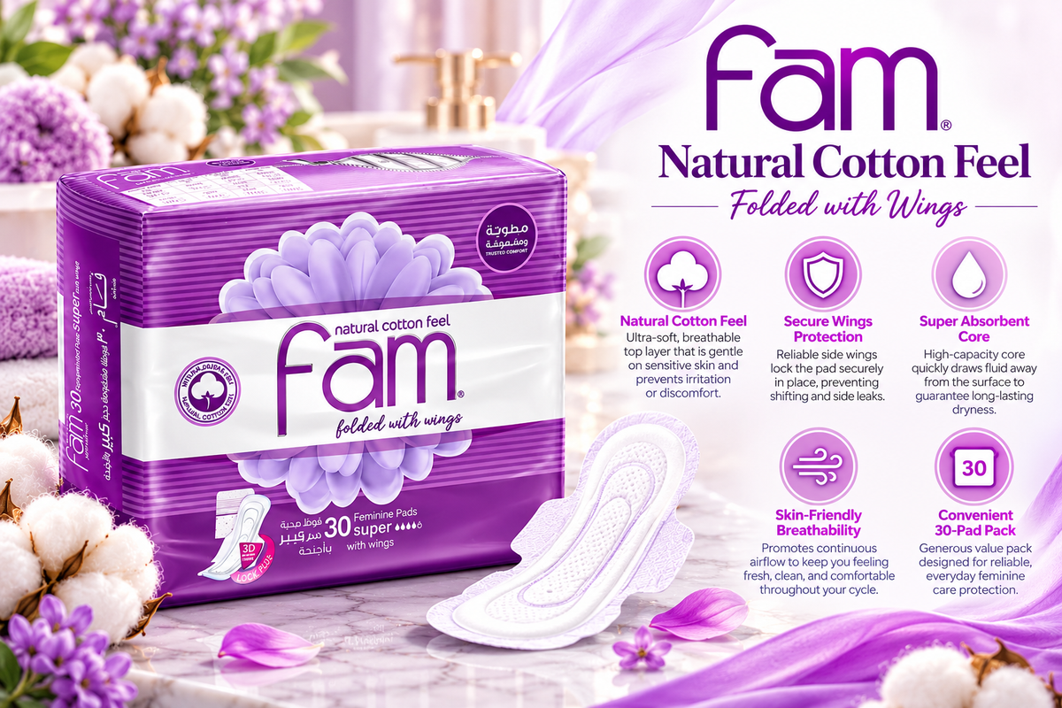 Fam Maxi Super Sanitary Pads | Natural Cotton Feel with Wings | 30 Count