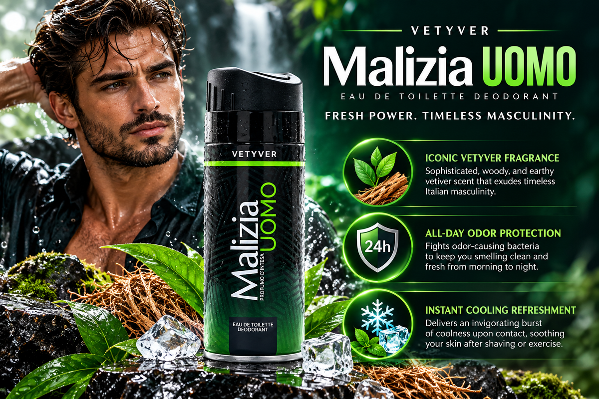 Malizia Uomo Classic Vetiver Fragrance Deodorant Body Spray - 150 ml