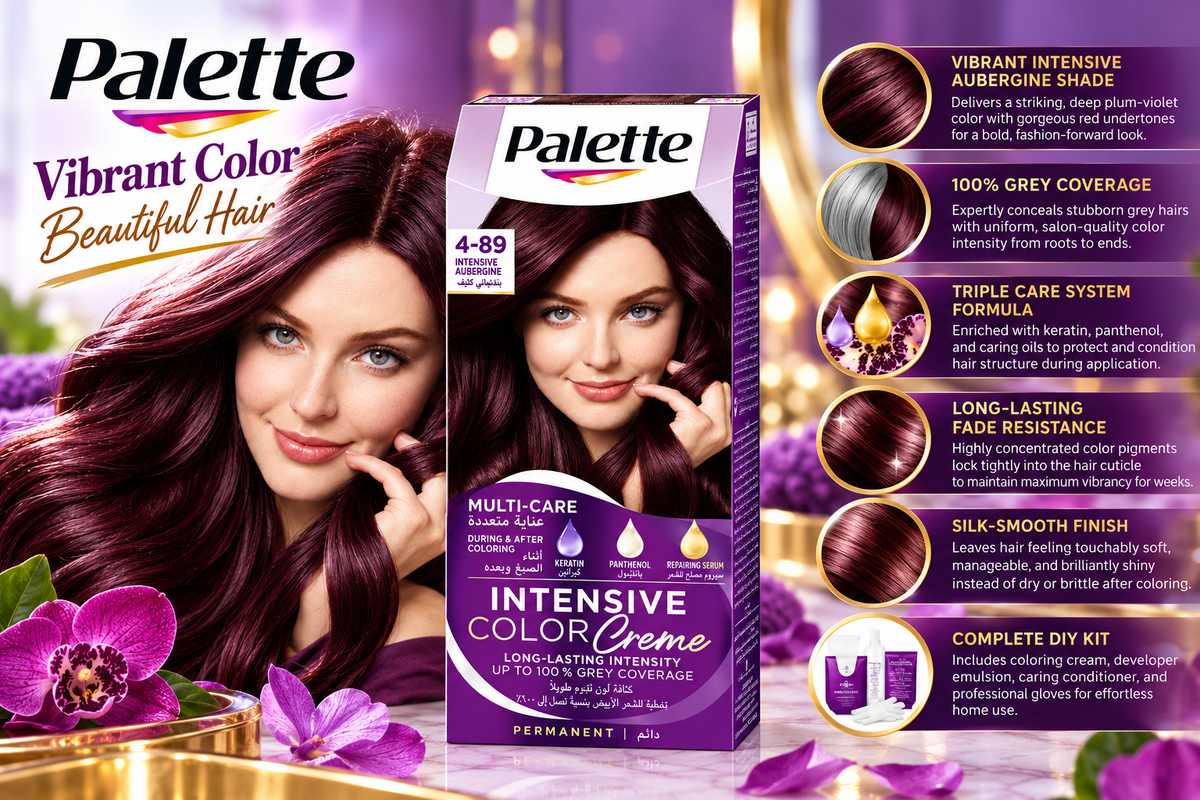 Palette Permanent Hair Color Cream with Triple Care System - 4-89 Aubergine