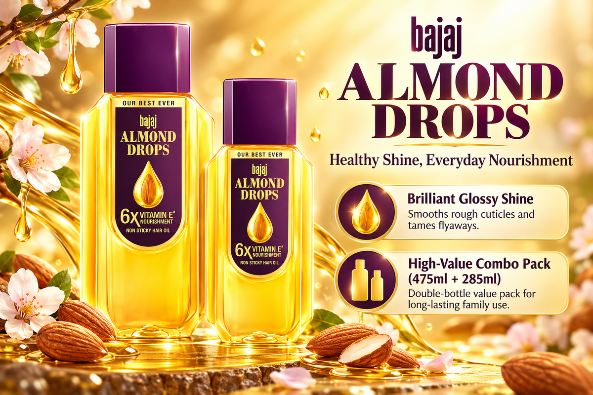 Bajaj Almond Hair Oil for Hair Fall Control & Shine - Value Pack (475ml + 285ml)