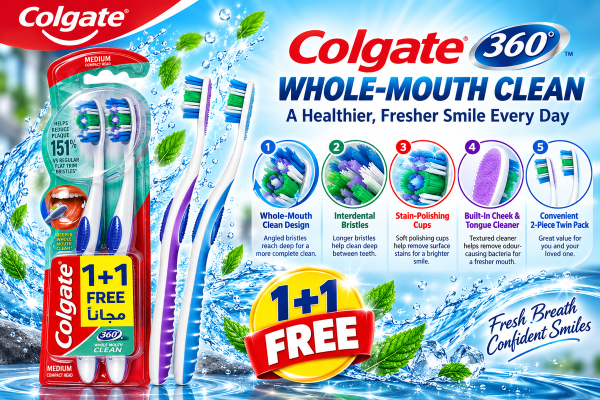 Colgate 360 Degree Whole Mouth Clean Manual Toothbrush - Medium (2 Pack)