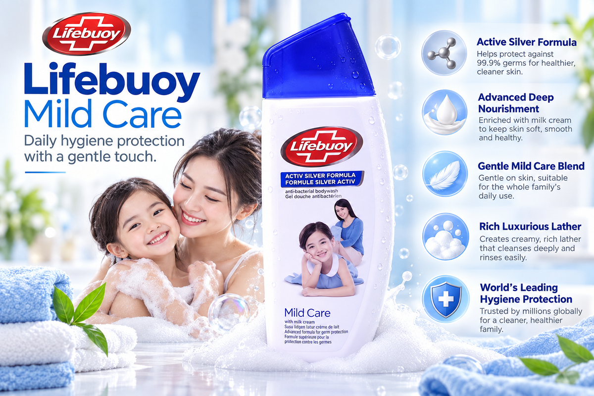 Lifebuoy Mild Care Antibacterial Body Wash | Active Silver Formula | 300ml