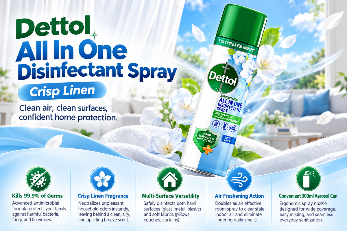Dettol All-in-One Disinfectant Spray | Crisp Linen Scent | 300ml