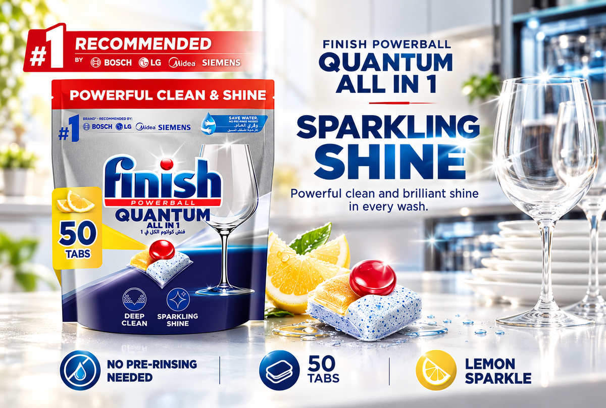 Finish Quantum All in 1 Dishwasher Tablets Lemon Sparkle Scent 50 pcs