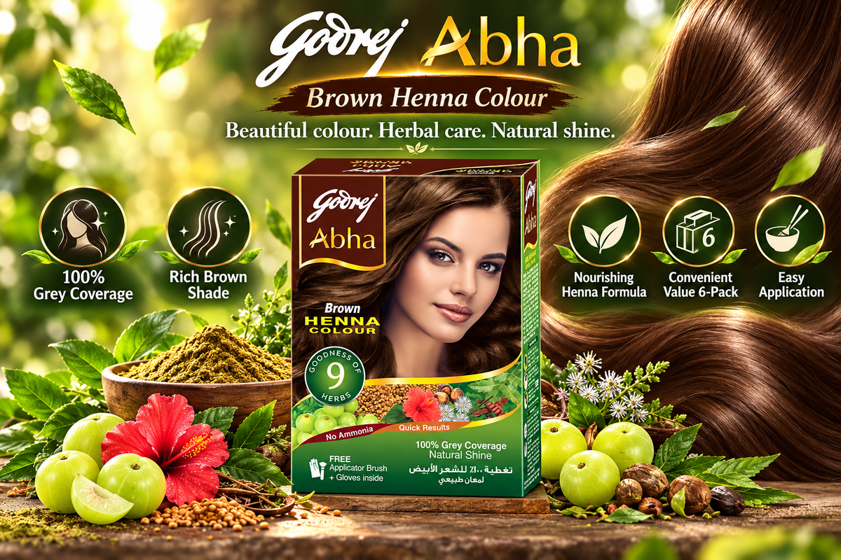 Godrej Abha Henna Hair Color - Rich Brown Shade (6-Sachet Multi-Pack)