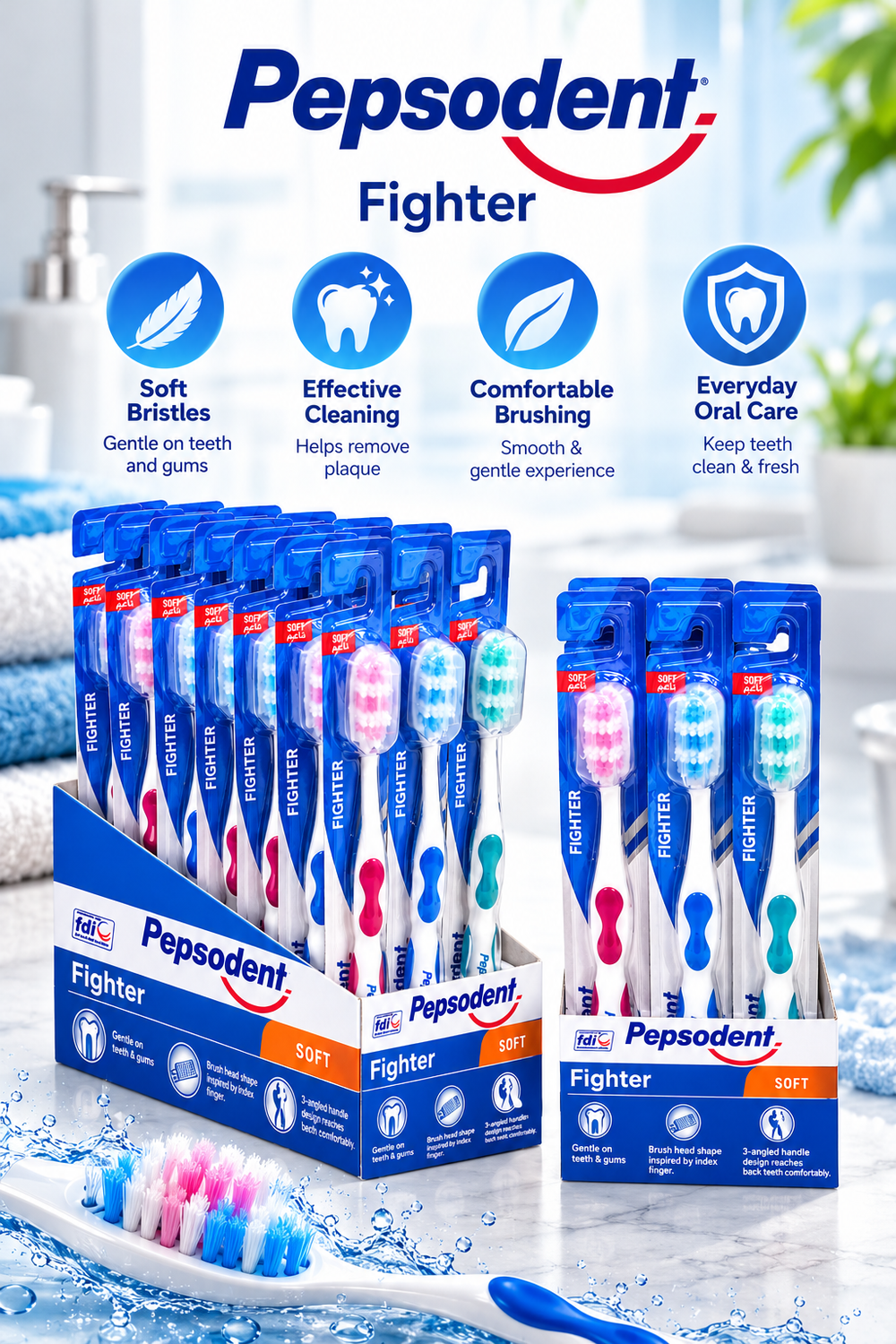 Pepsodent Fighter Soft Toothbrush – Gentle Daily Cleaning x 12pcs