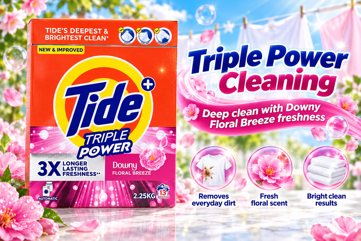 Tide Triple Power Downy Floral Breeze 2.25kg X 2Pcs  – Deep Clean & Freshness