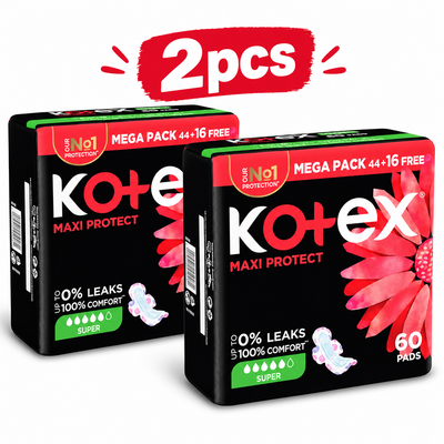 Kotex Maxi Pads Super – 60 Pads Mega Pack x 2 packs =120 total pads