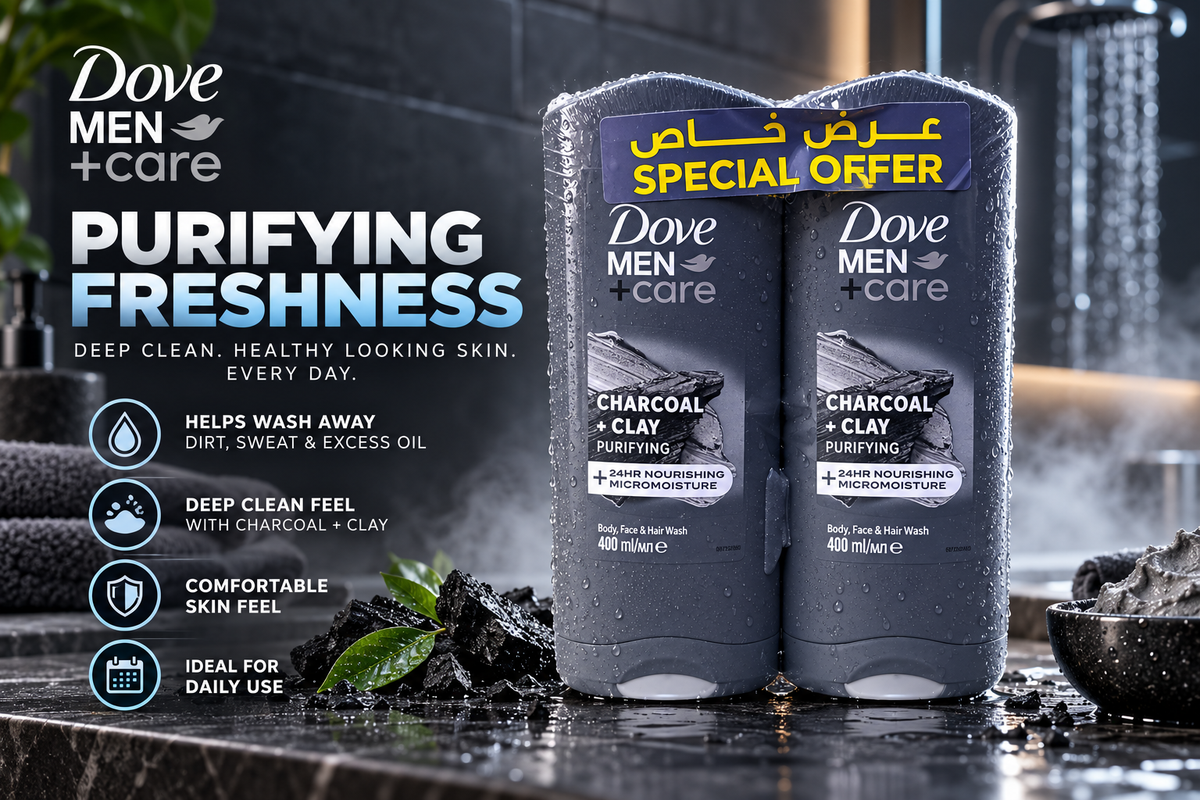 Dove Men+Care Charcoal Shower Gel 400ml  2pcs – Deep Clean & Fresh Skin