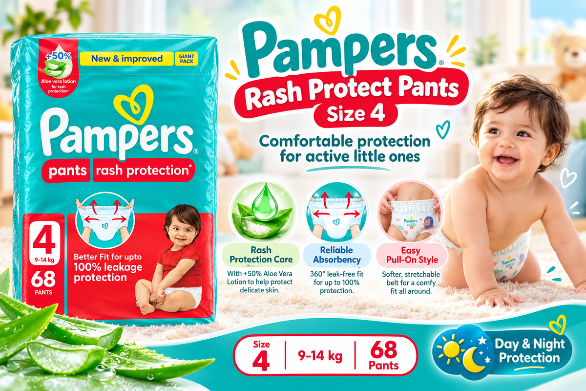 Pampers Pants Rash Protect Size 4 – Jumbo Pack  68 Pants