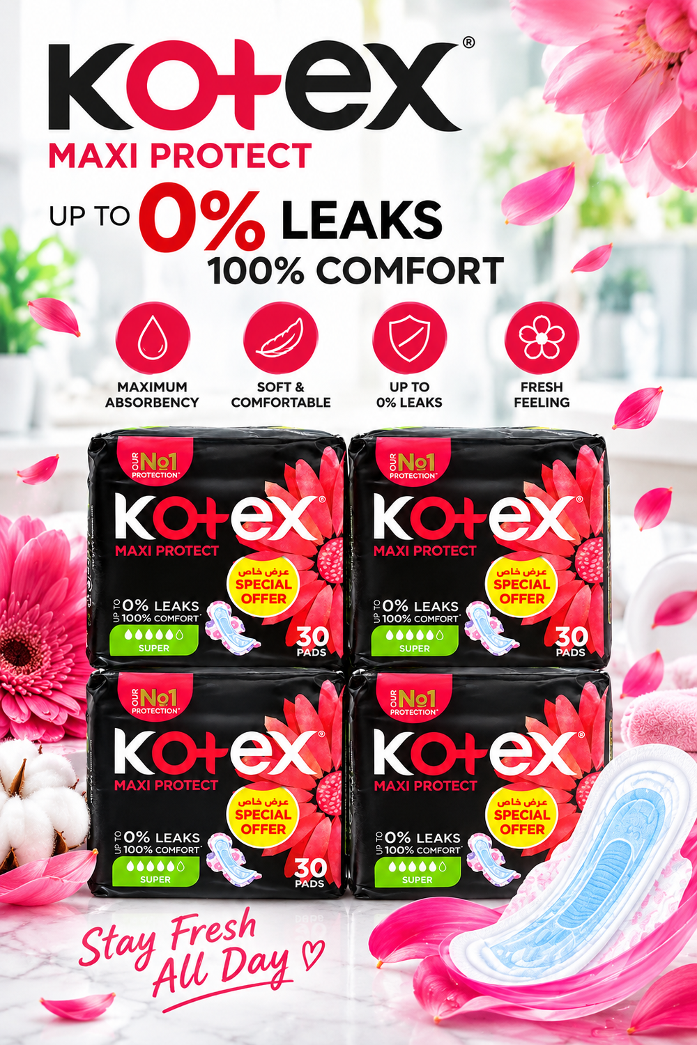 Kotex Maxi Super Pads – 4 packs x 120 pads