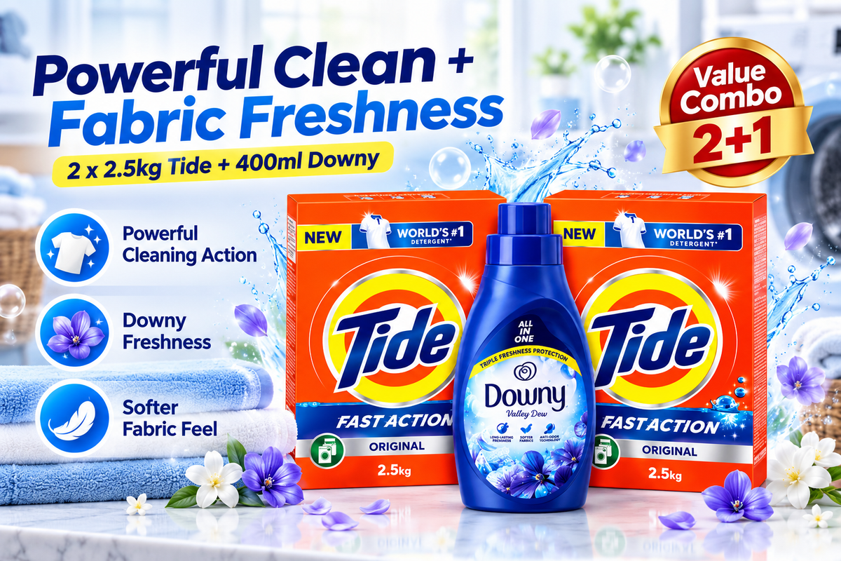 Tide Blue Detergent 2.5kg × 2 + Downy Concentrate 400ml