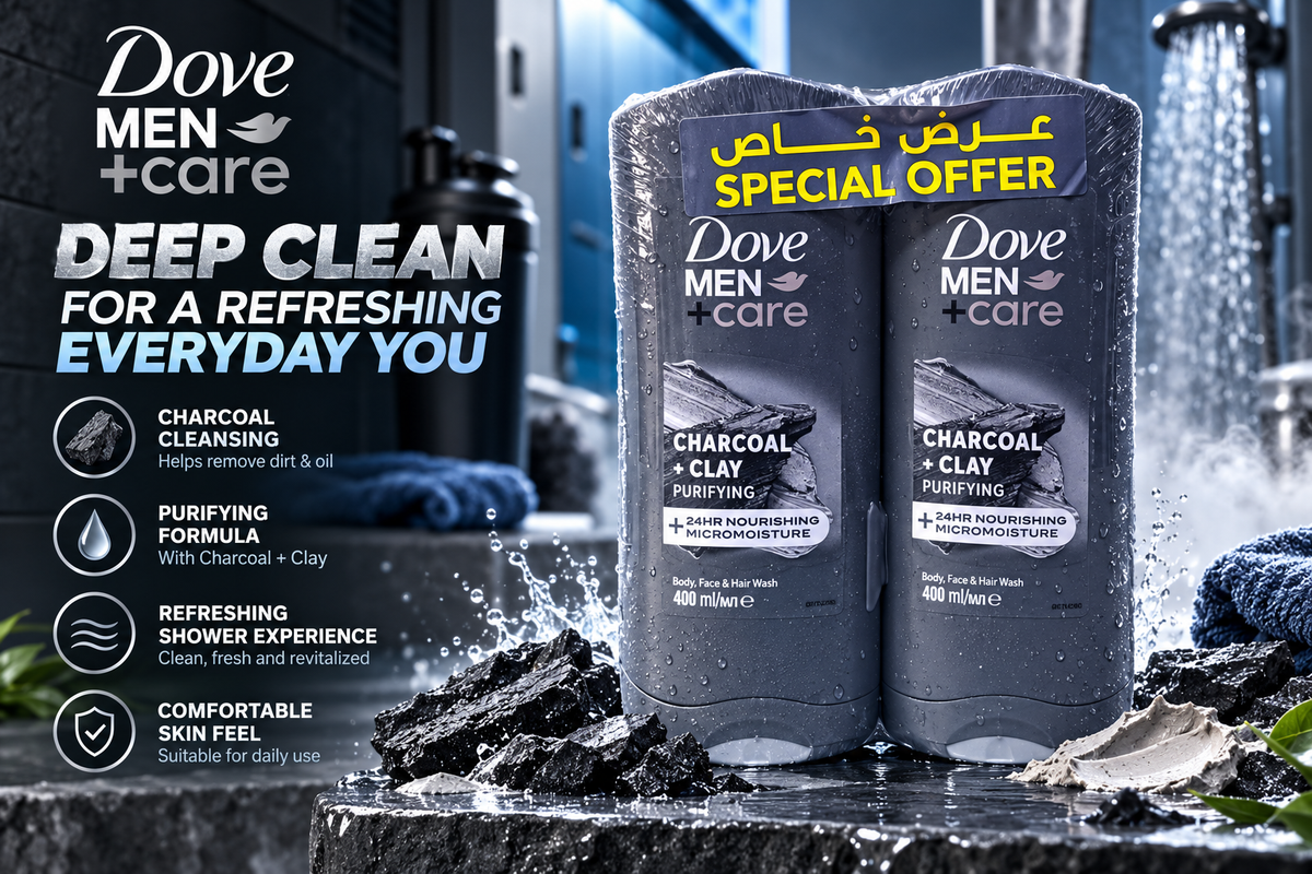 Dove Men+Care Charcoal Shower Gel 400ml  2pcs – Deep Clean & Fresh Skin