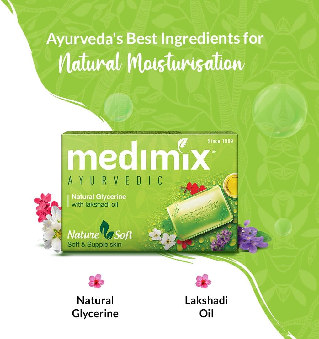 Medimix Ayurvedic Natural Glycerine & Lakshadi Oil Bathing Bar - 125g (Pack of 8)